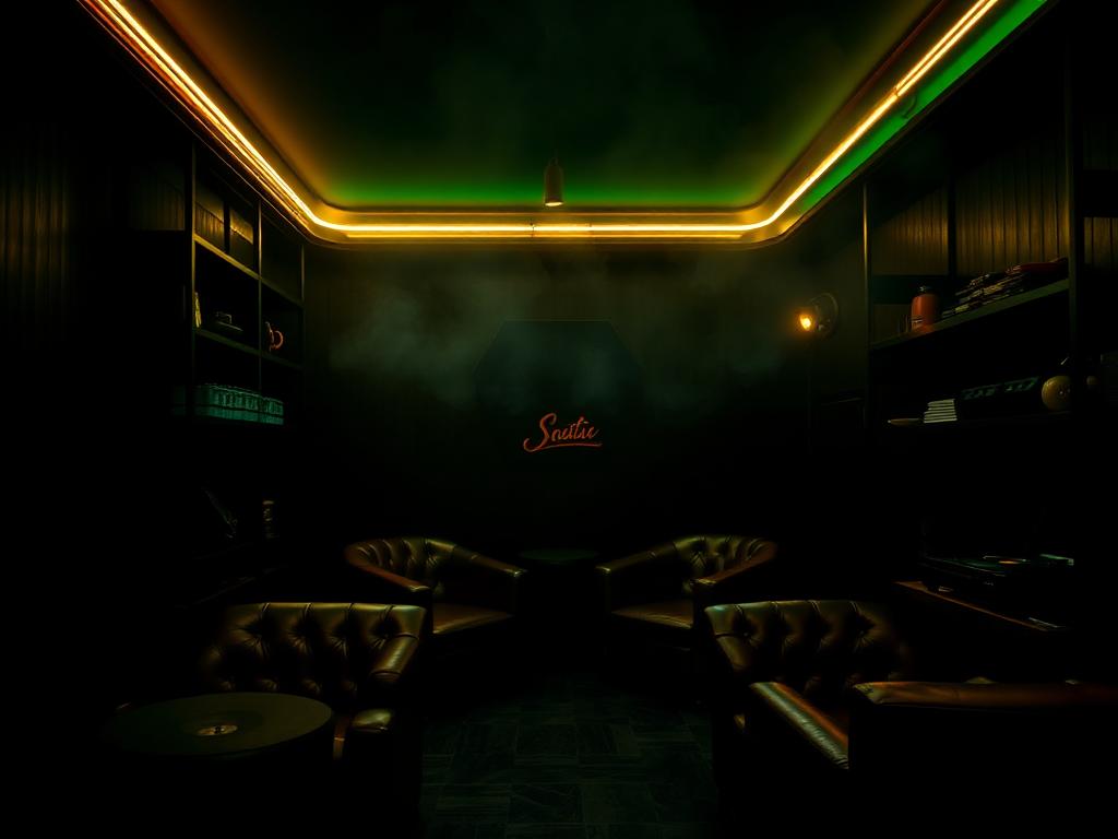 The CannaBoss Johannesburg South lounge interior in warm low light