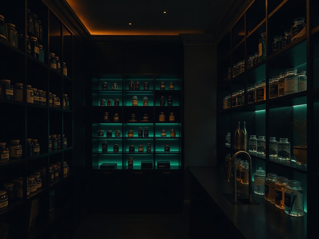 The CannaBoss Potchefstroom apothecary lounge interior with lit shelves